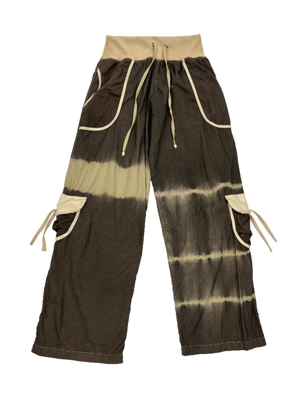 Wide Leg Tie Dye Cargo Elastic Waist Drawstring Baggy Womens S/M
